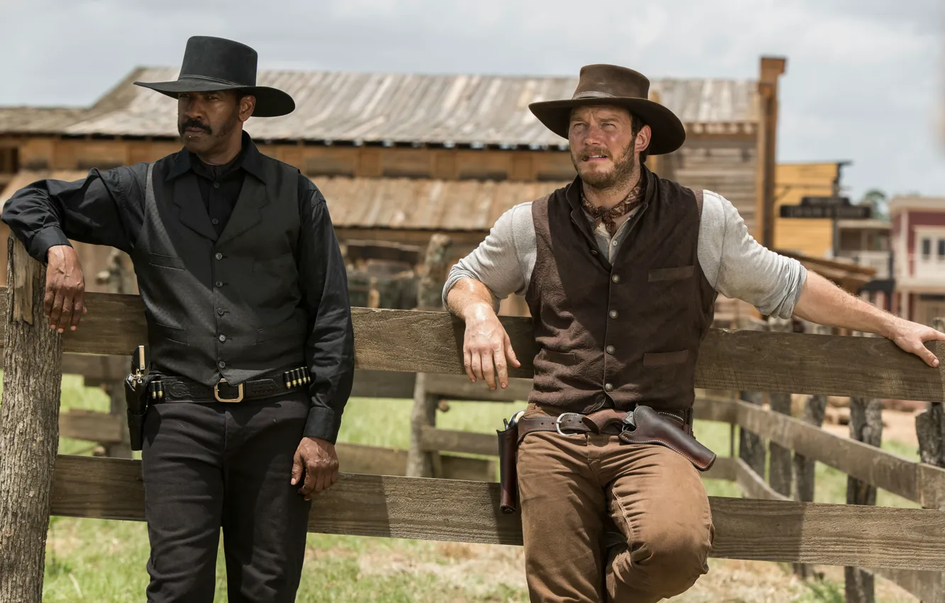 Photo wallpaper Denzel Washington, Denzel Washington, Chris Pratt, Chris Pratt, The Magnificent Seven, The magnificent seven