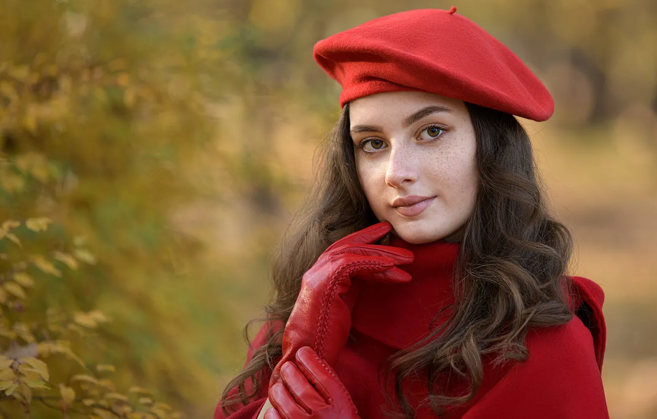 Photo wallpaper look, girl, face, portrait, makeup, in red, Tanya Markova