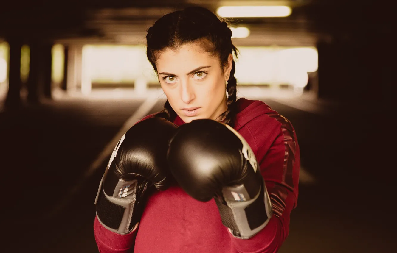 Photo wallpaper look, girl, Boxing