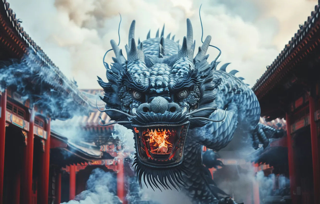 Photo wallpaper look, face, lights, dragon, front, digital art, AI art, The Art of Artificial Intelligence