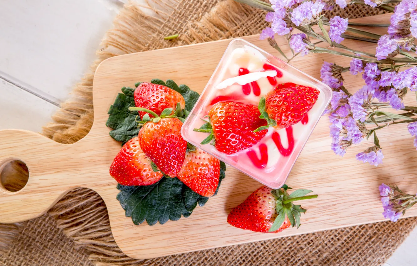 Photo wallpaper berries, strawberry, red, fresh, dessert, wood, ripe, sweet