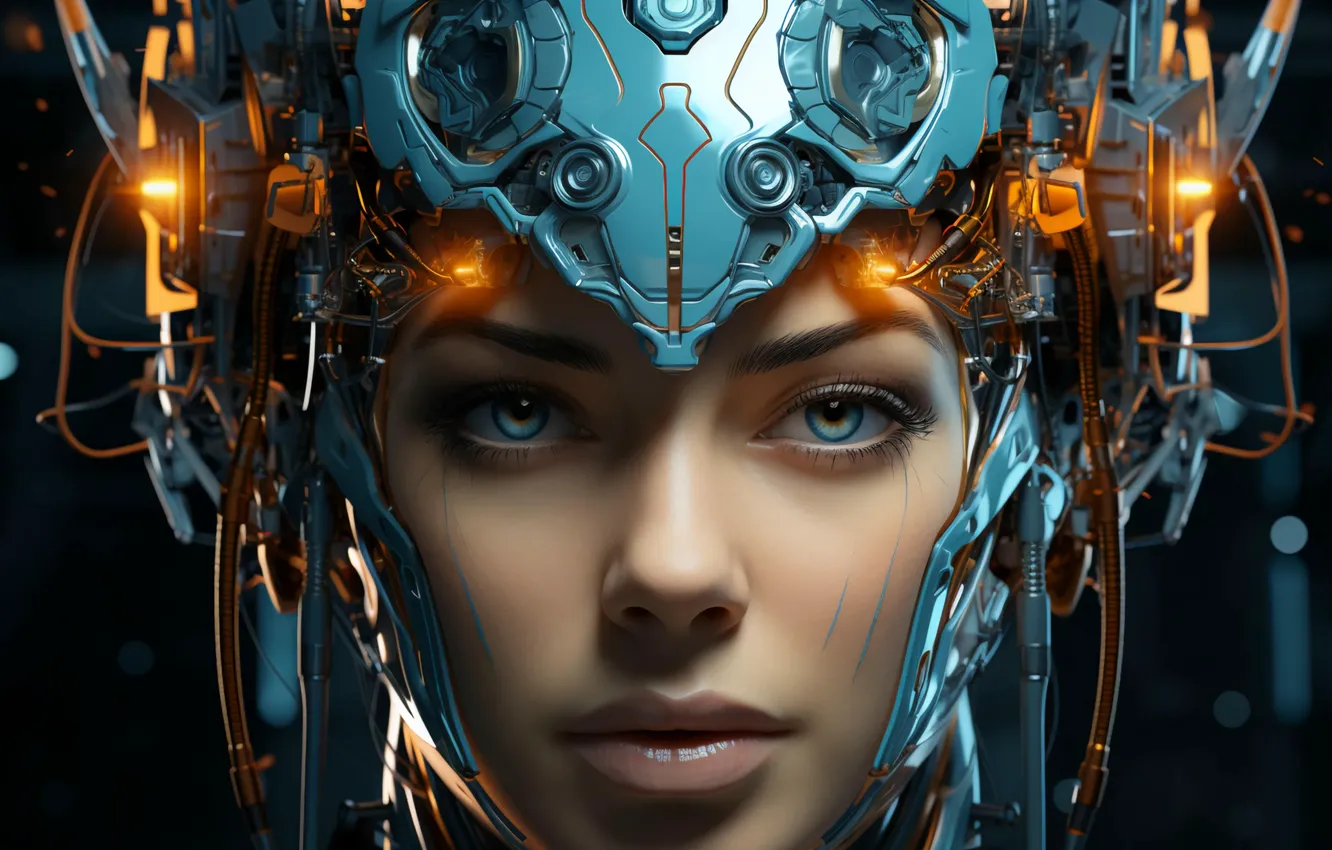 Photo wallpaper machine, face, wire, mechanism, robot, head, device, cyborg