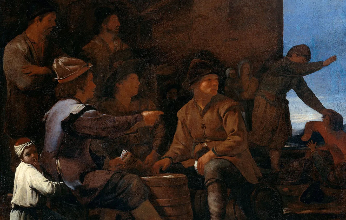 Photo wallpaper oil, picture, canvas, The Card players, Michael Swerts, 1652, Michael Sweerts