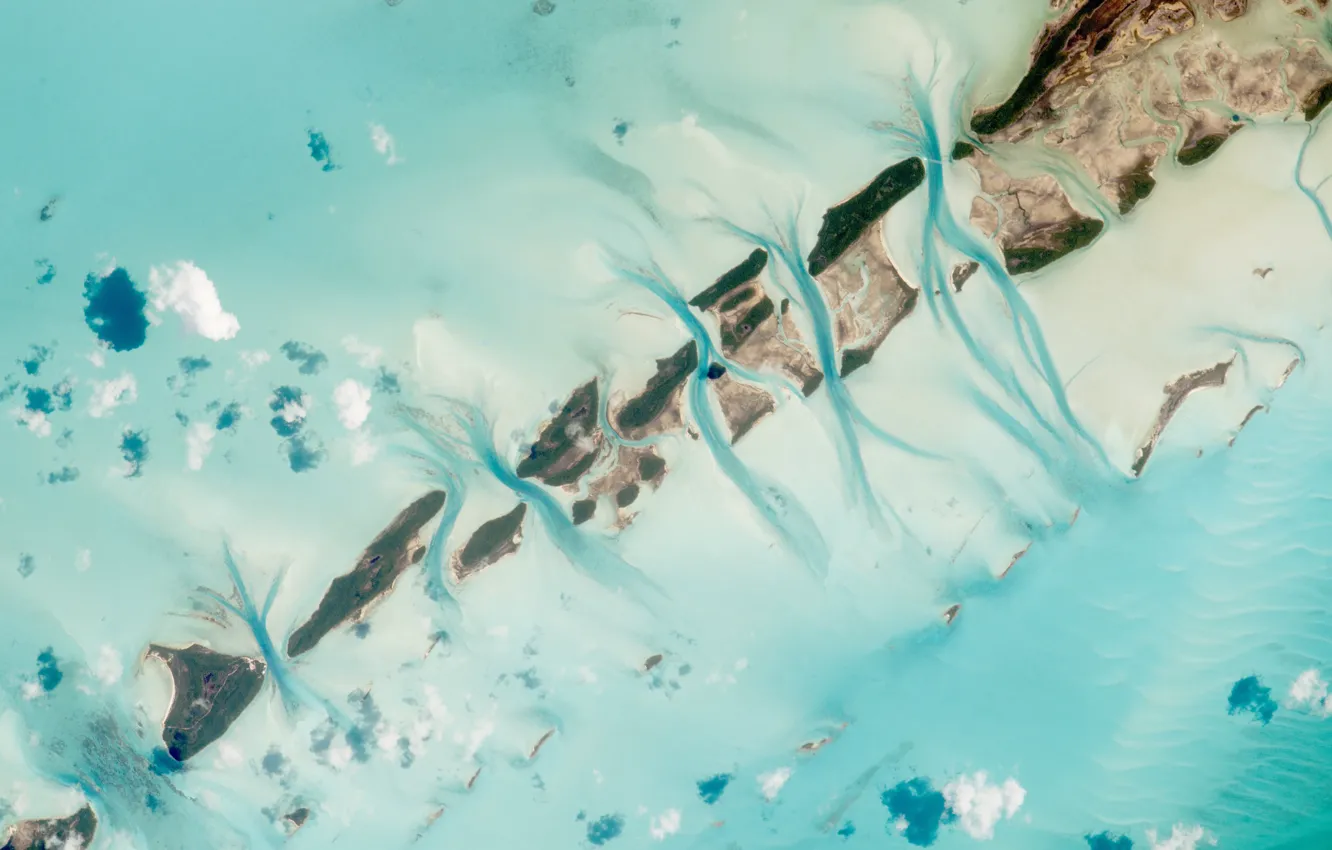 Photo wallpaper space, the ocean, earth, island, planet, satellite, NASA, Bahamas
