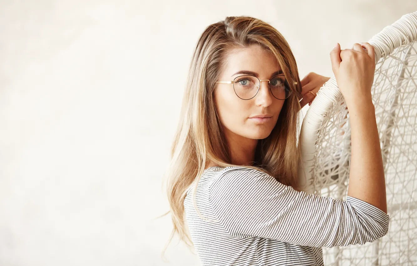 Photo wallpaper look, face, model, glasses, Nastya