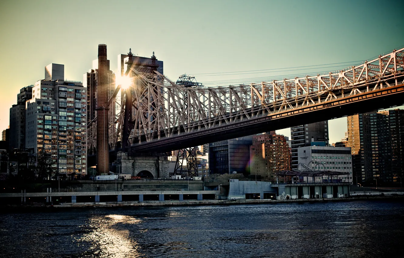 Photo wallpaper bridge, the city, morning, megapolis, New York, NYC, Queensboro bridge, USА