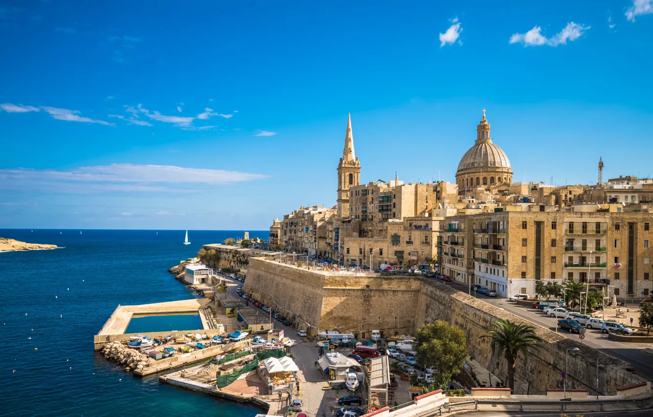 Photo wallpaper sea, heat, building, home, promenade, Malta, Malta, Valletta