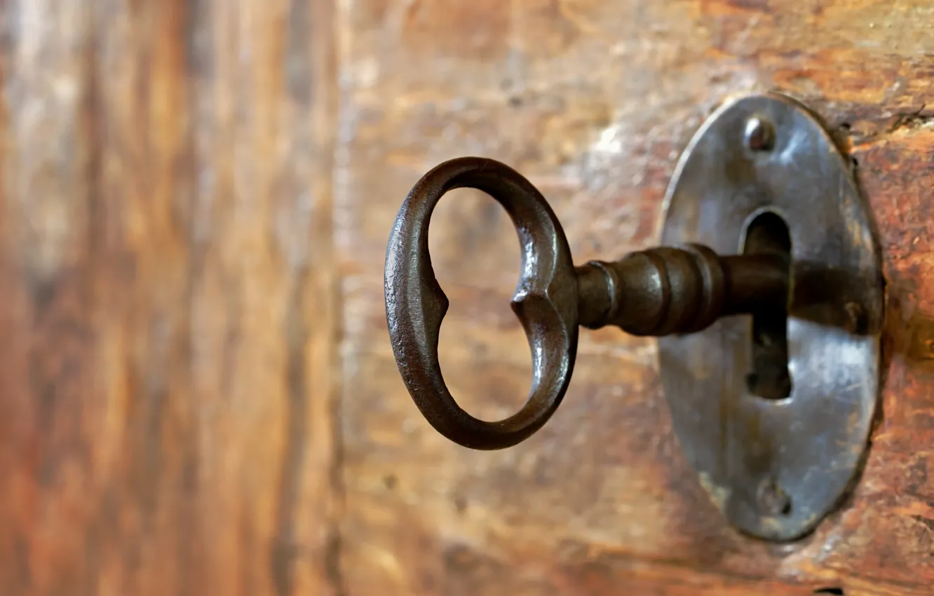 Photo wallpaper wood, key, door, lock