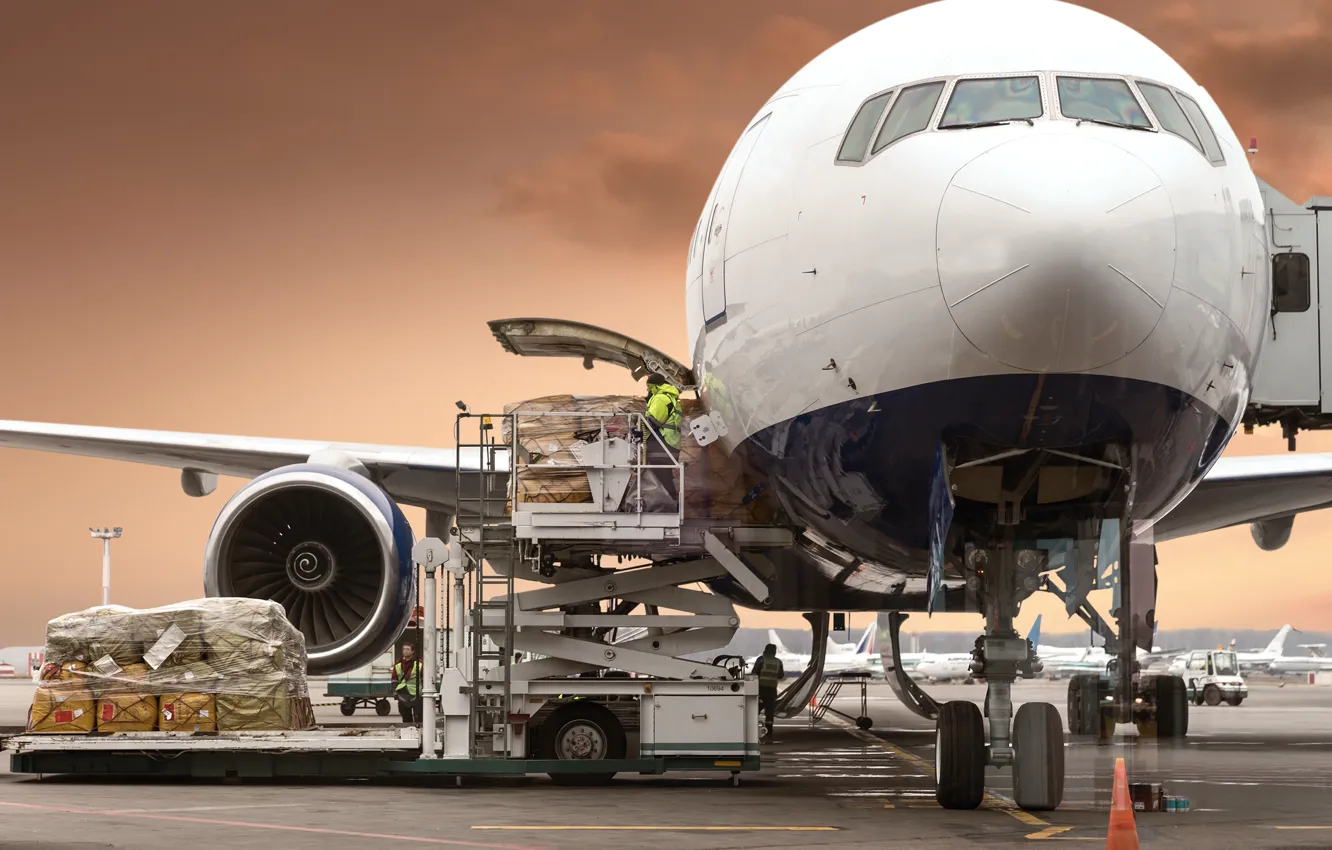 Photo wallpaper aircraft, airport, preparation, freight, technical review