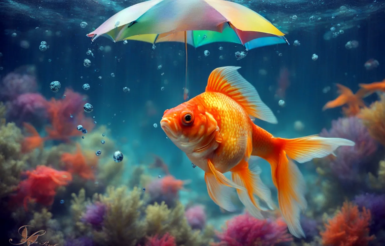 Photo wallpaper water, aquarium, fish, art