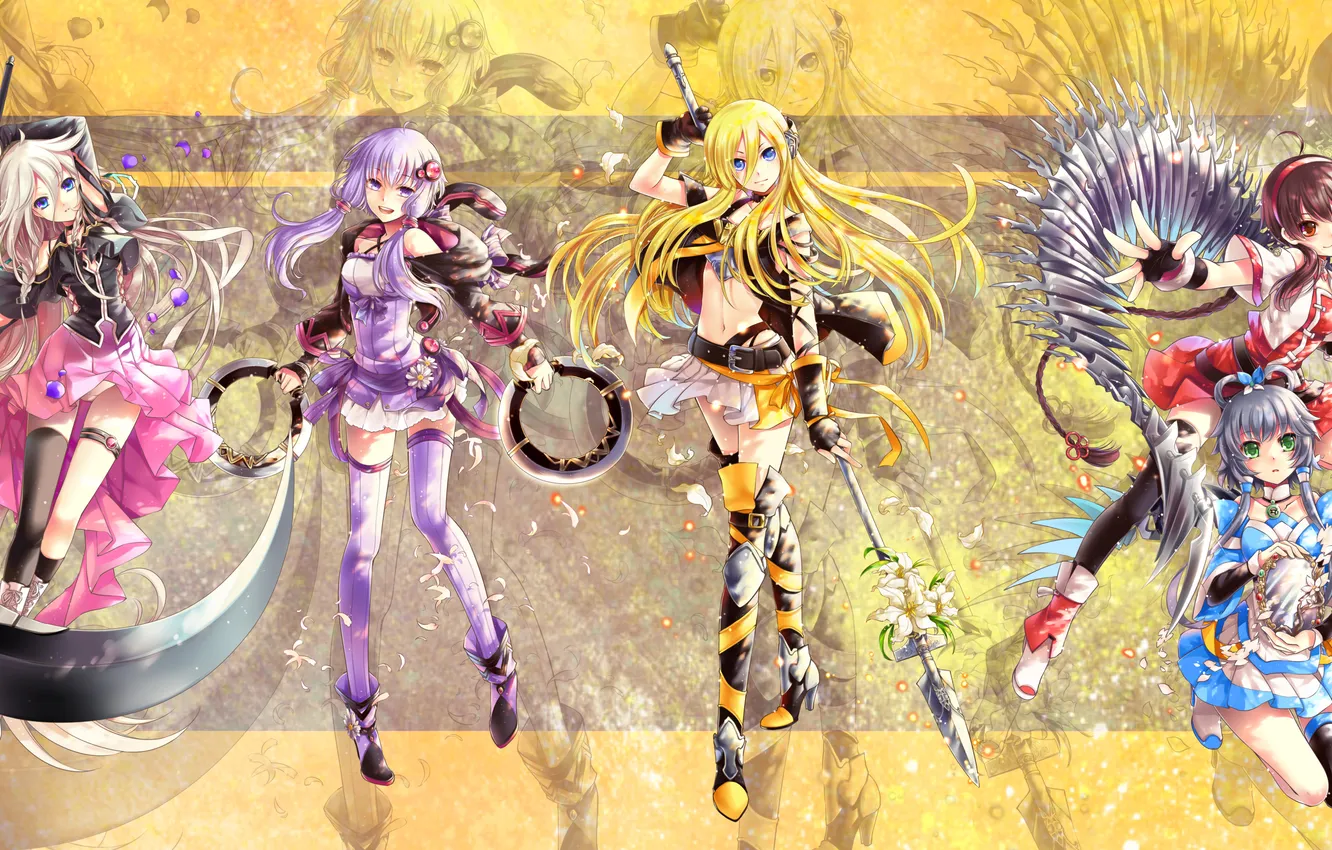 Photo wallpaper weapons, background, girls, art, vocaloid, lily, luo tianyi, yuzuki up