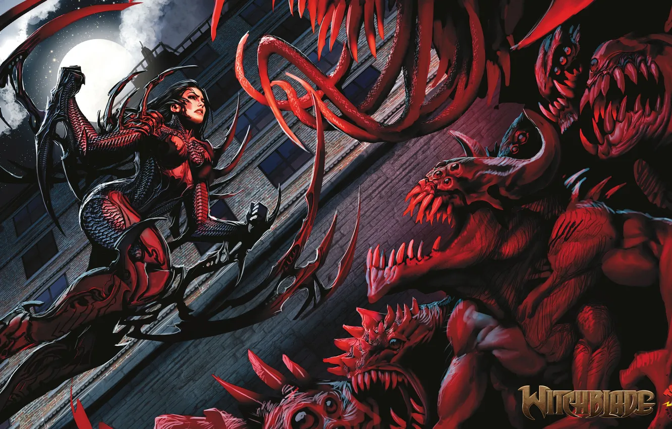 Photo wallpaper night, monster, hero, comic, Witchblade
