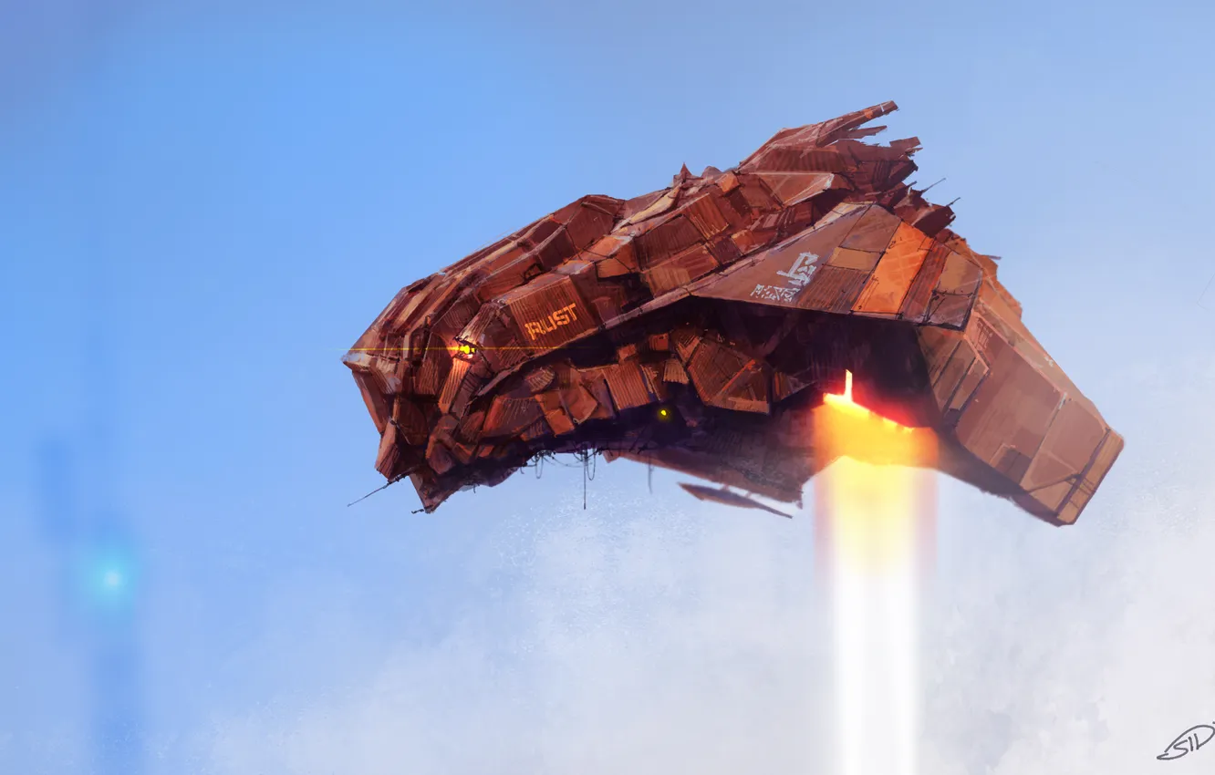 Photo wallpaper the sky, flight, flame, ship