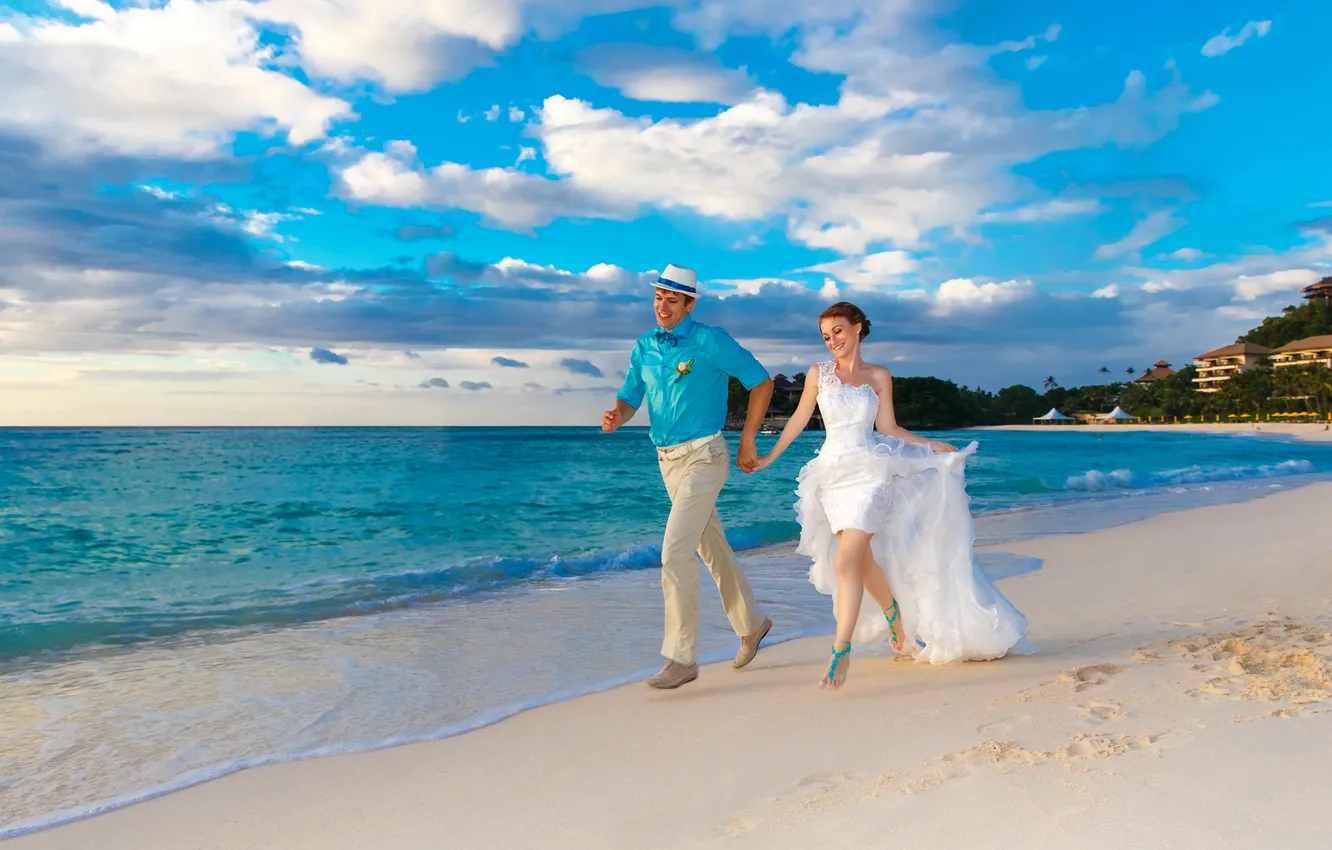 Photo wallpaper sea, beach, the bride, beach, sea, the groom, the groom, The Bride