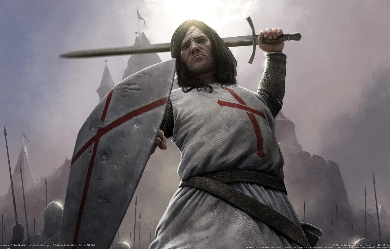 Photo wallpaper red, attack, cross, sword, Templar, medieval 2