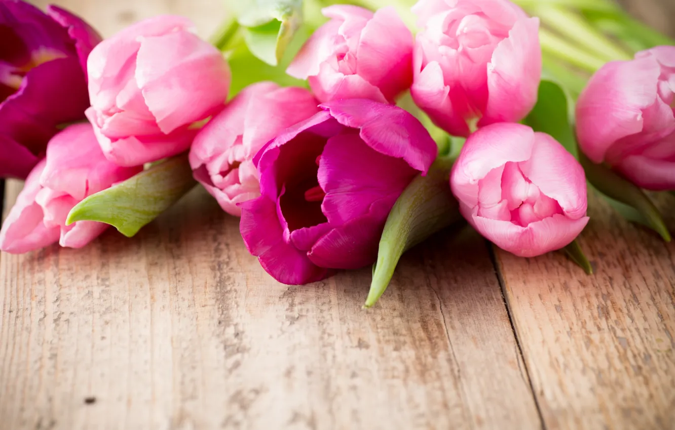 Photo wallpaper flowers, bouquet, fresh, wood, pink, flowers, beautiful, tulips