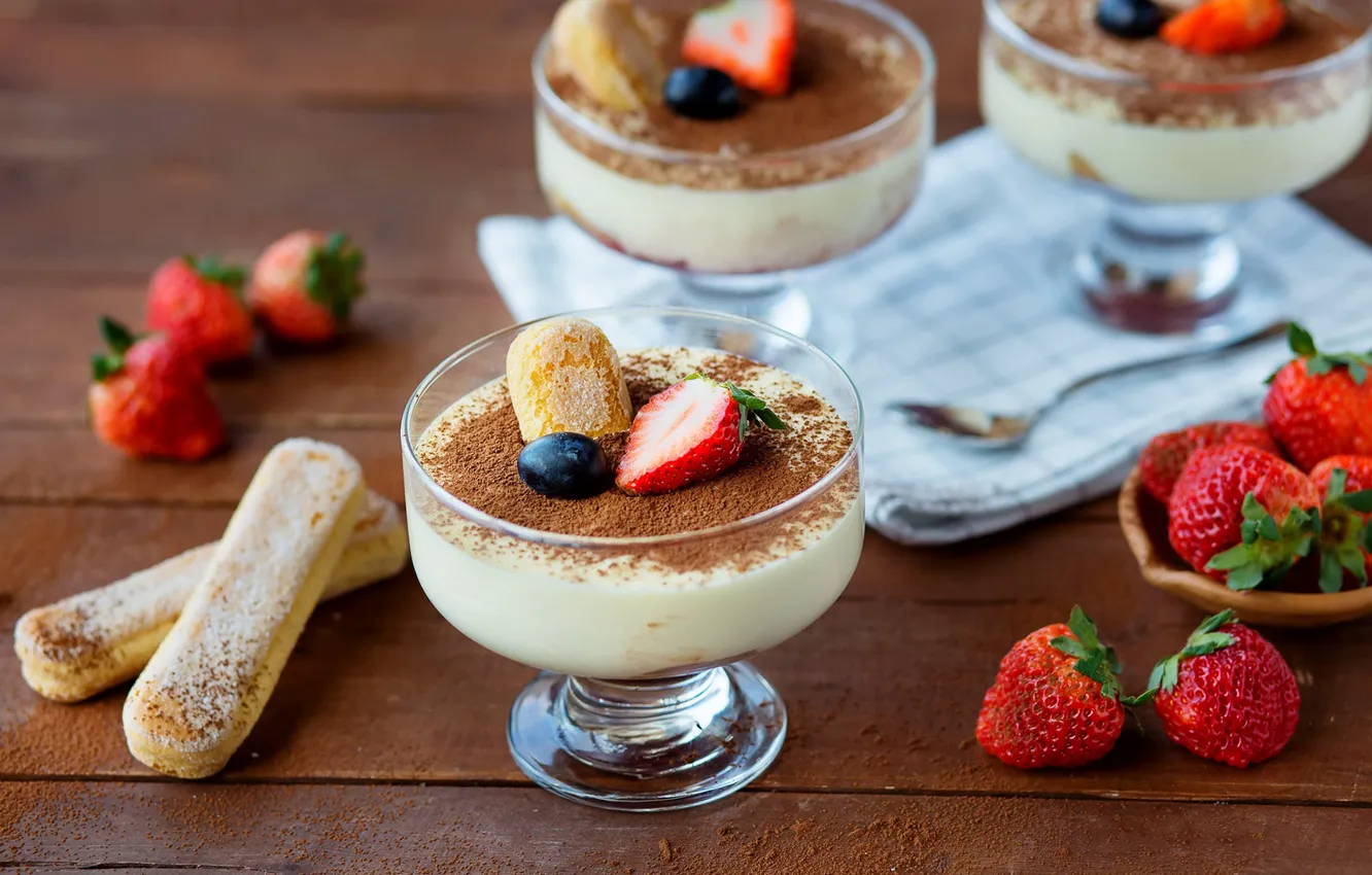 Photo wallpaper berries, coffee, strawberry, ice cream, dessert, sweet