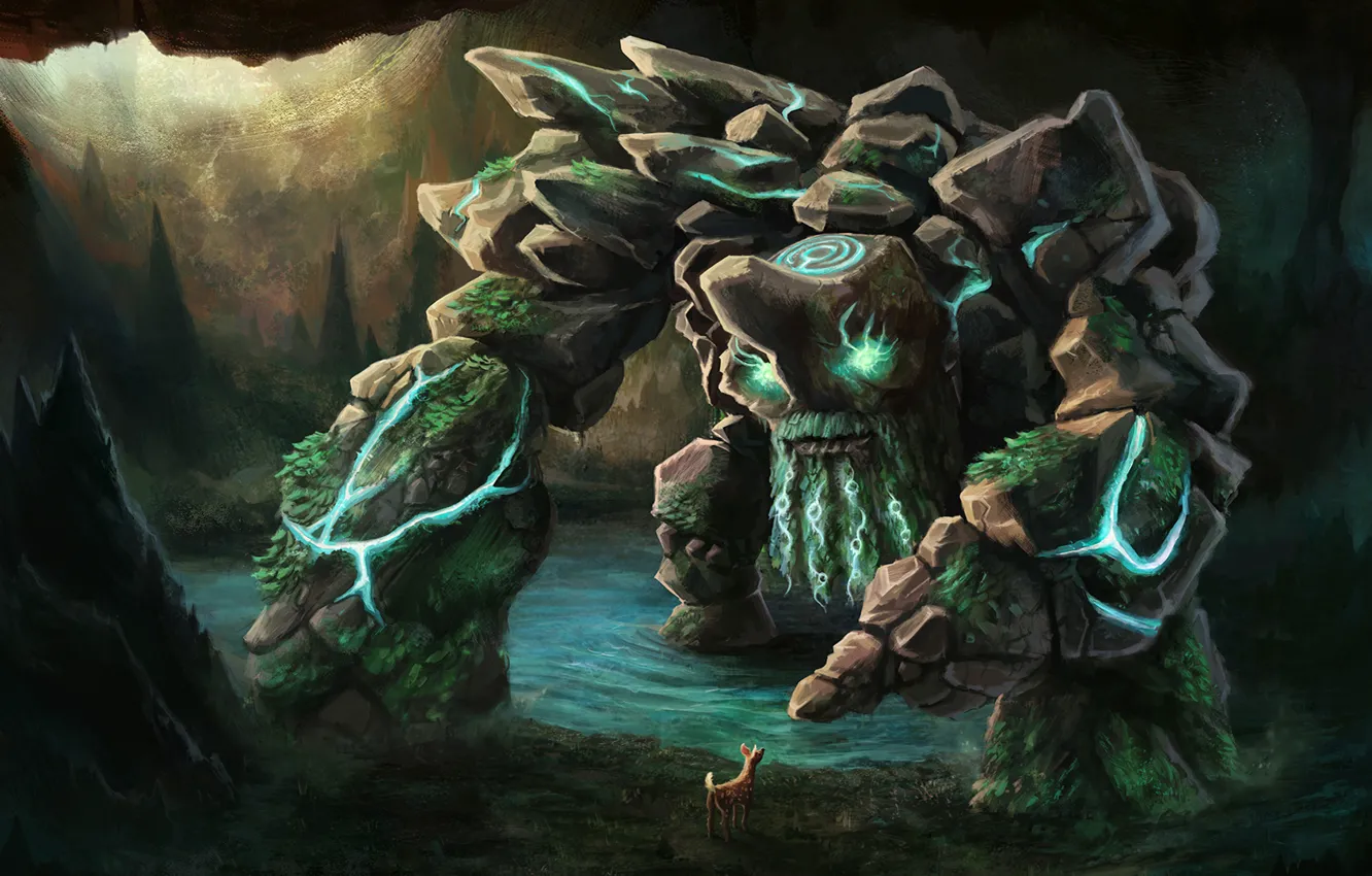 Photo wallpaper water, deer, art, cave, dota 2, Tiny