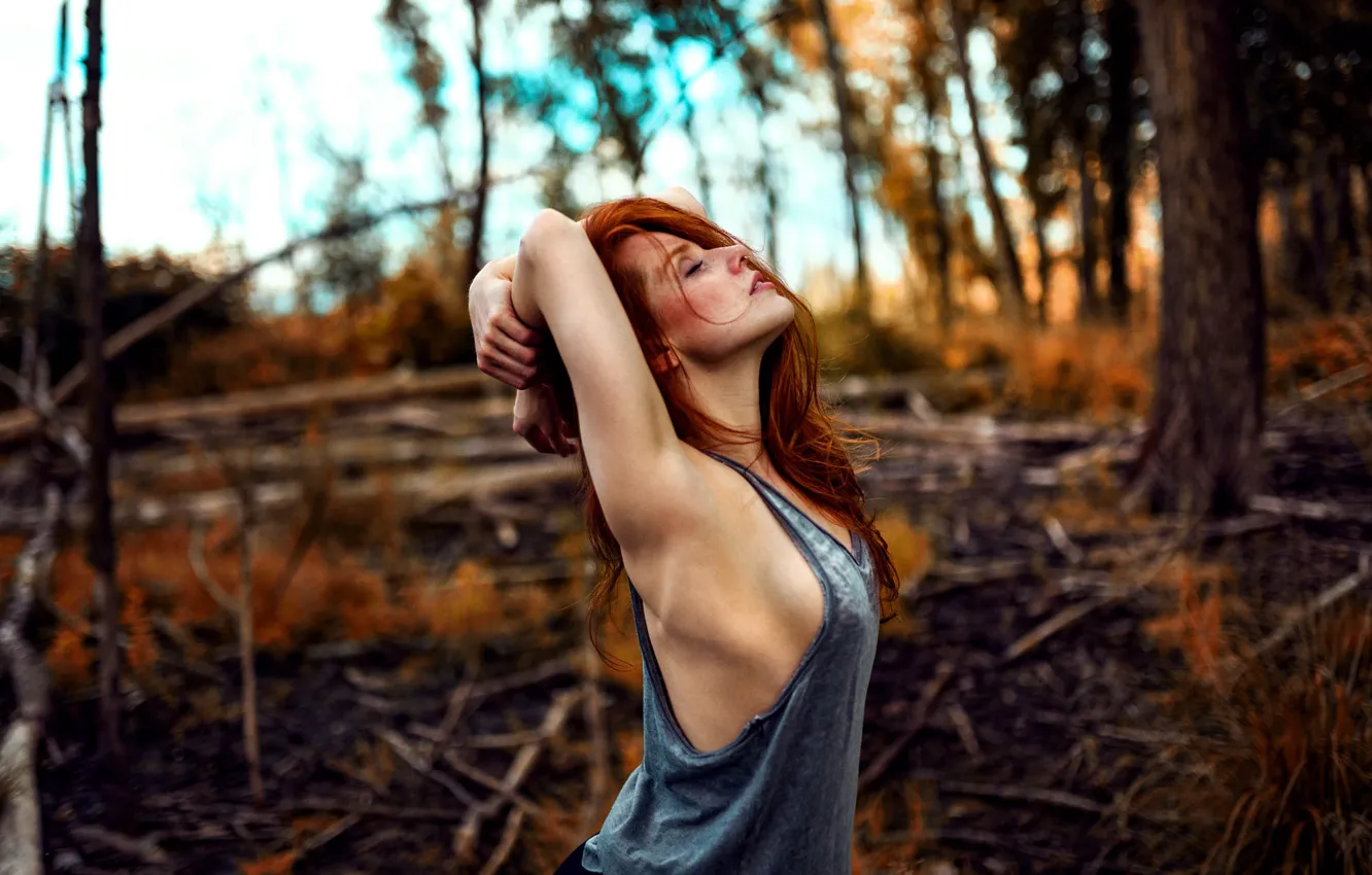 Photo wallpaper forest, pose, piercing, freckles, redhead, photographer Miro Hofmann