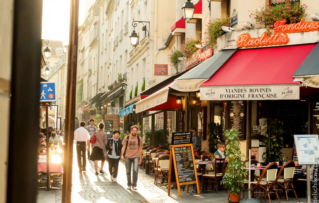 Photo wallpaper the city, lights, cafe, canopy, lane