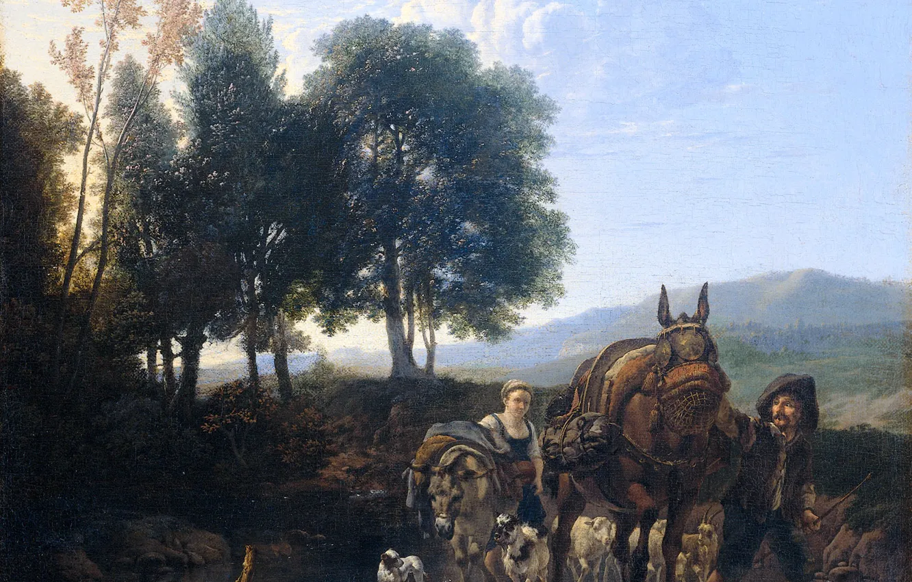 Photo wallpaper picture, genre, Karel Dujardin, Landscape with Muleteer