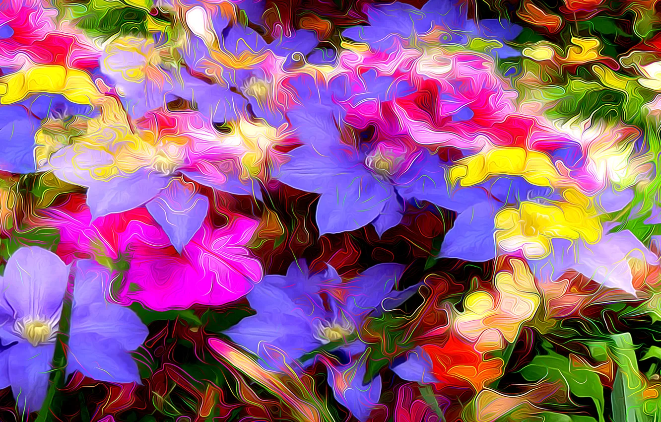 Photo wallpaper line, flowers, abstraction, paint, petals
