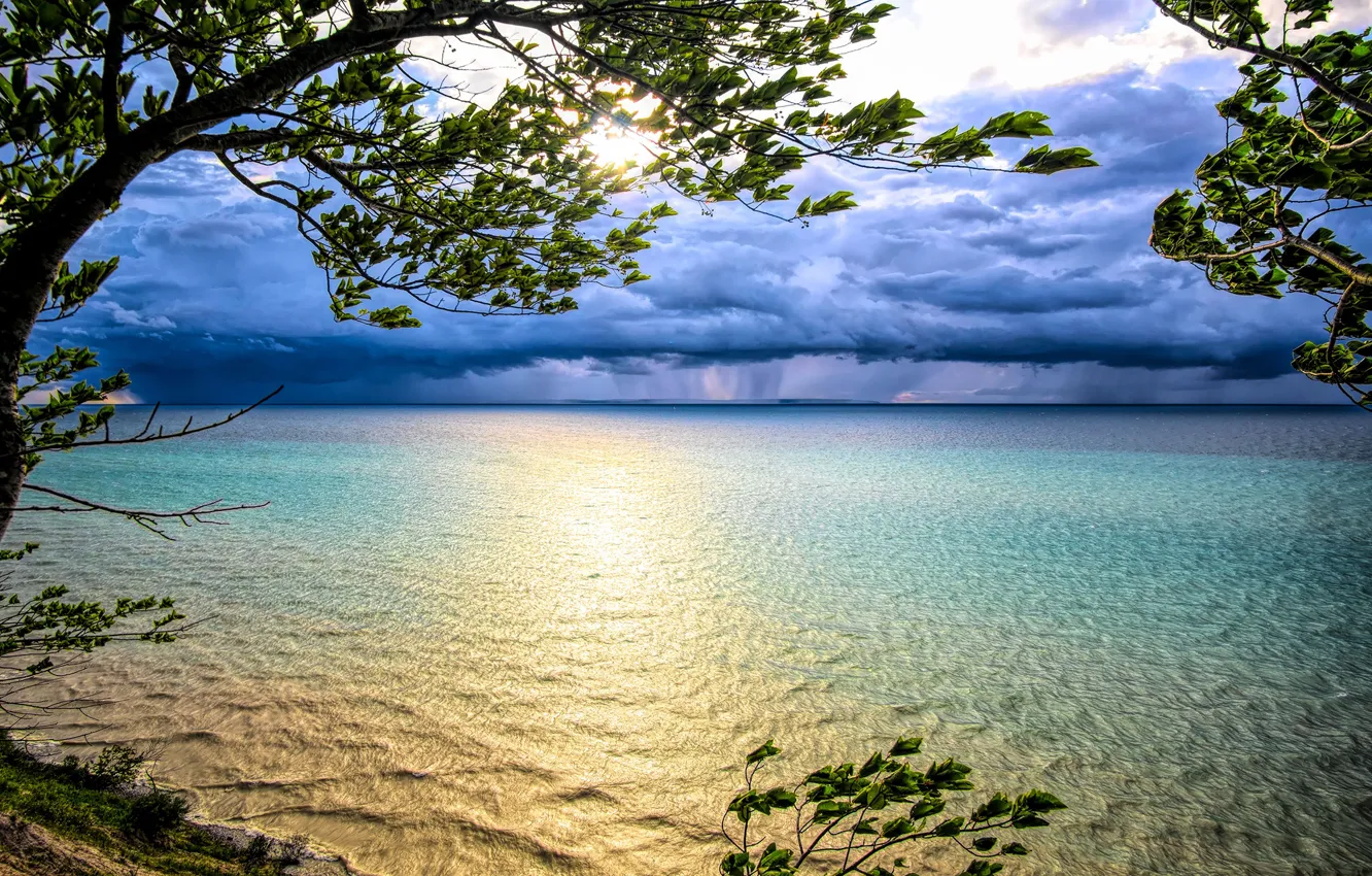 Photo wallpaper sea, the storm, the sky, the wind, Michigan