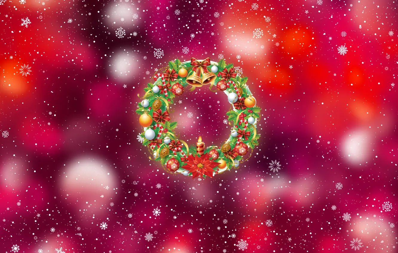 Photo wallpaper winter, snow, snowflakes, holiday, new year, minimalism, Christmas, wreath