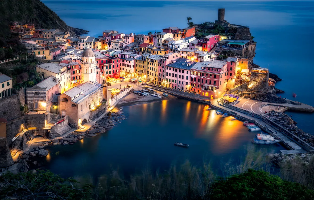 Photo wallpaper lights, the evening, Italy, Vernazza