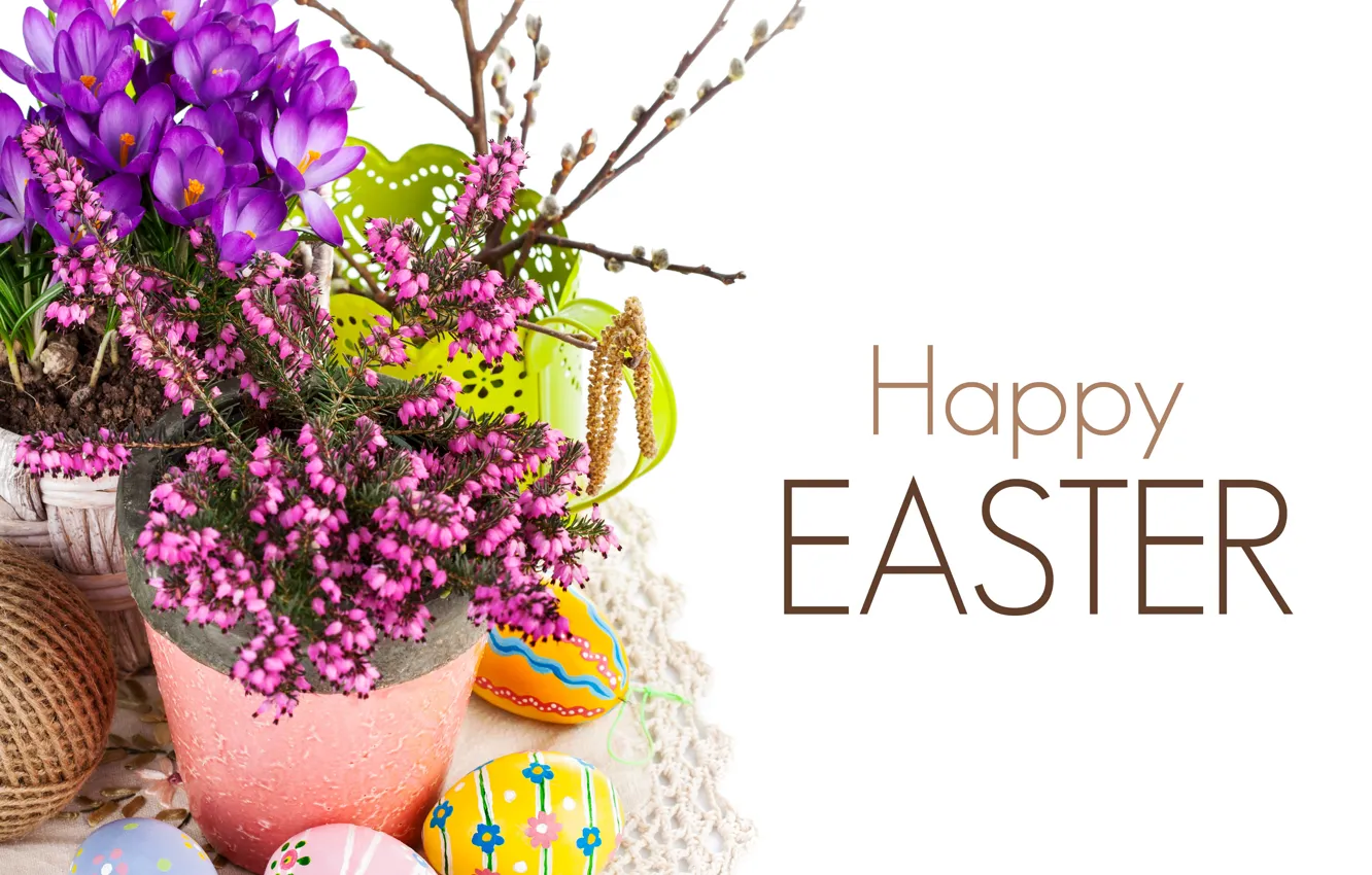 Photo wallpaper flowers, eggs, Easter, crocuses, the bleeding heart