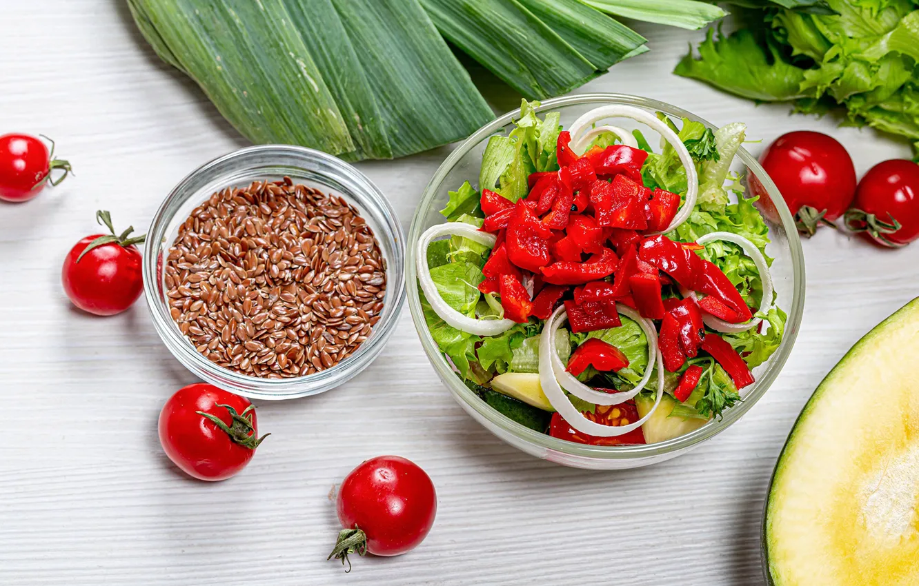 Photo wallpaper pepper, tomatoes, salad, avocado
