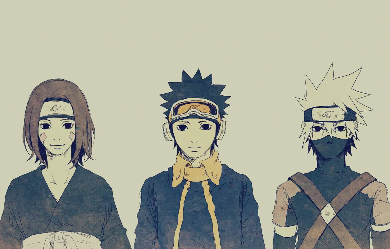 Photo wallpaper Naruto, art, Rin, Kakashi, Obito, Team Minato