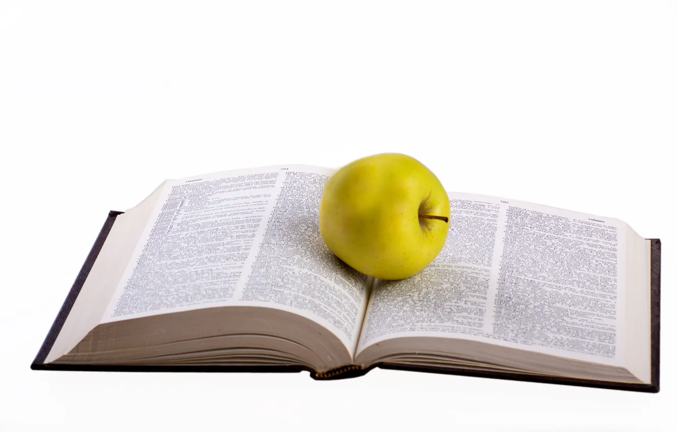 Photo wallpaper green, apple, white, food, words, book, reading, degree