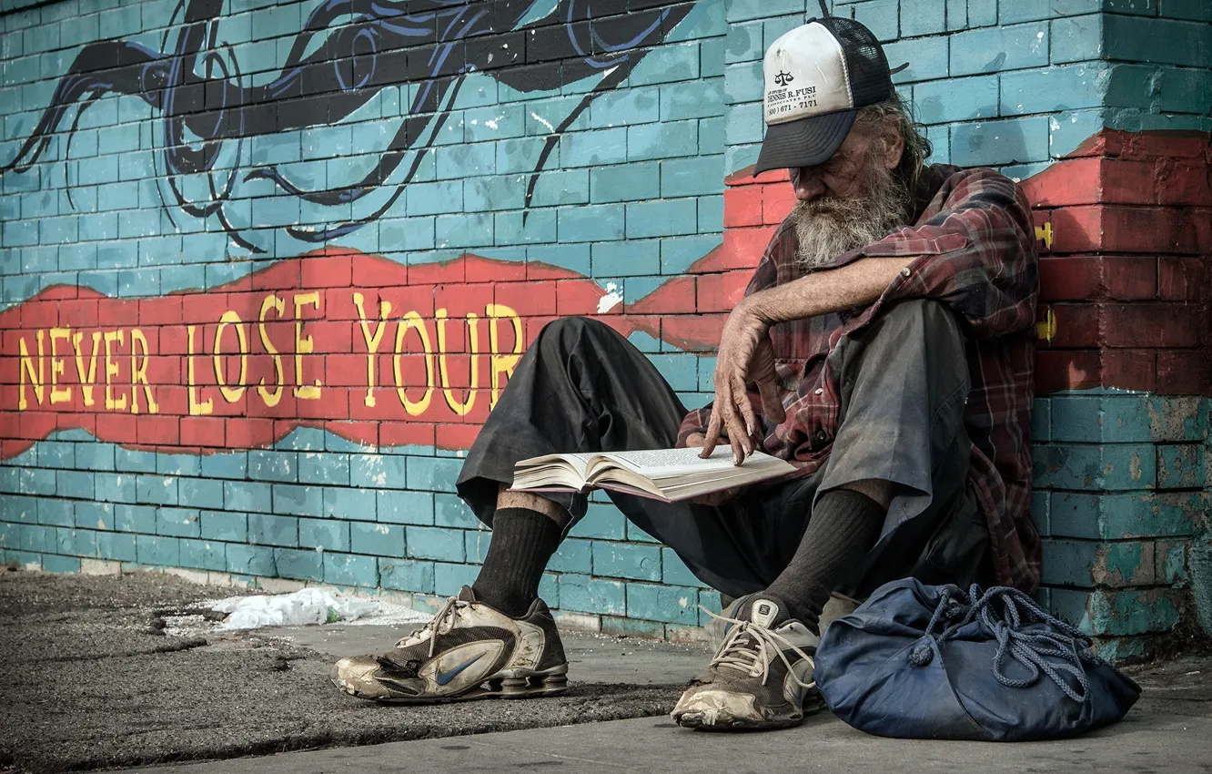 Photo wallpaper street, people, book