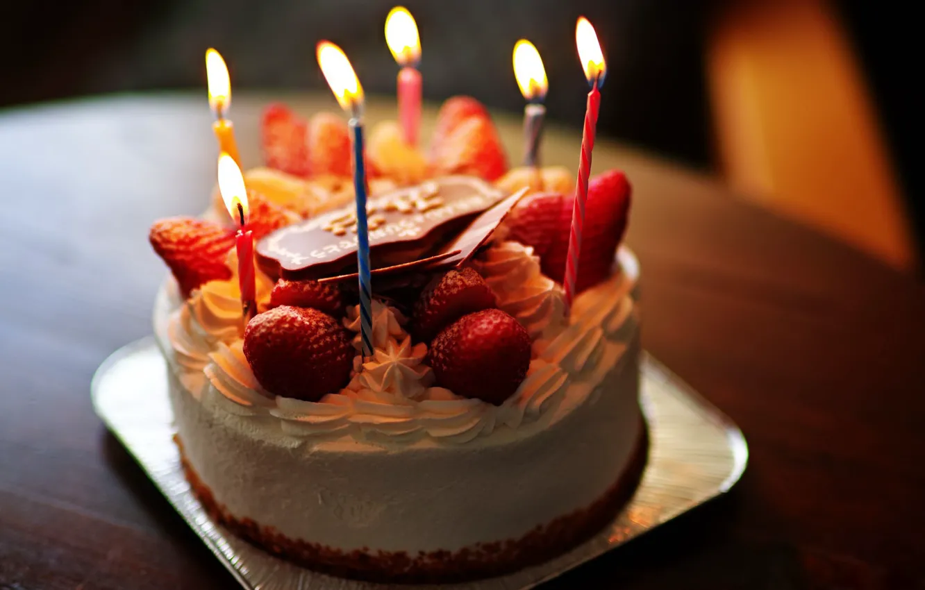 Photo wallpaper birthday, cake, candle