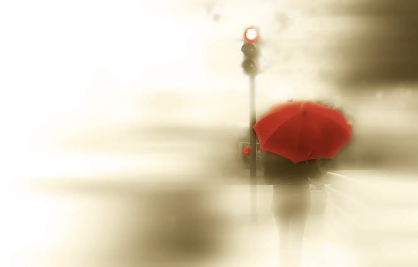 Photo wallpaper girl, style, umbrella, traffic light