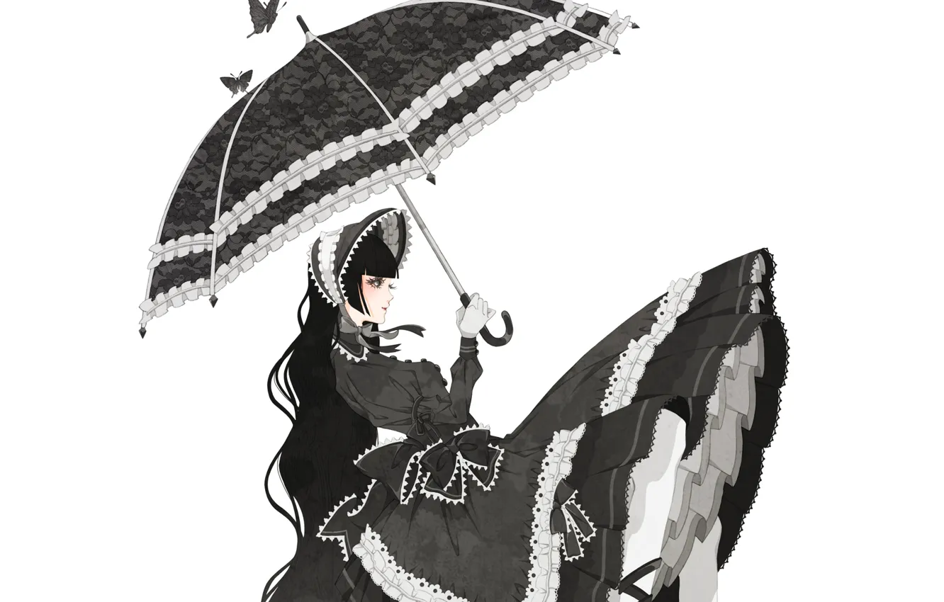 Photo wallpaper girl, butterfly, umbrella, bows, Quinceanera dresses, Gothic Lolita, Gothic lolita