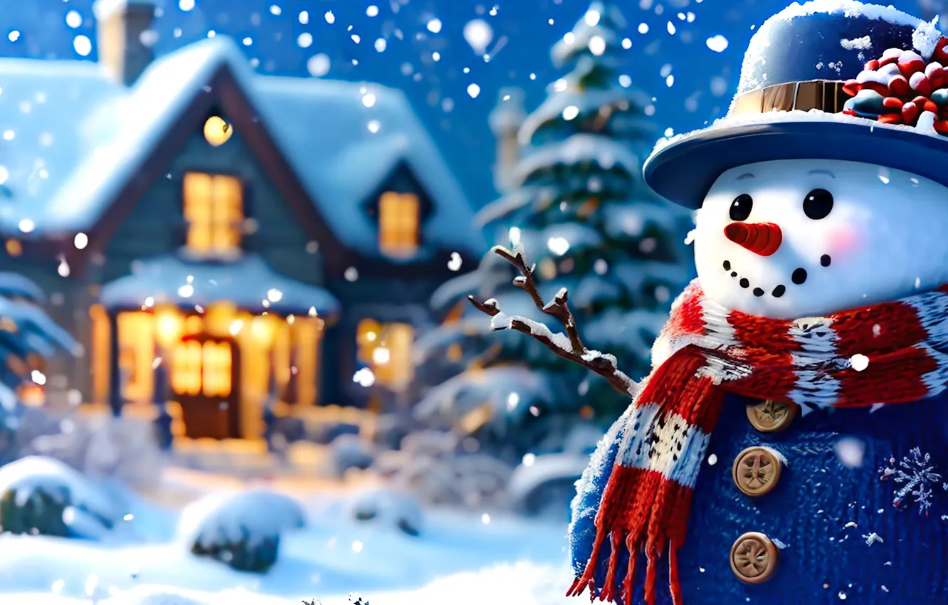 Photo wallpaper winter, frost, light, snow, night, branches, clothing, new year