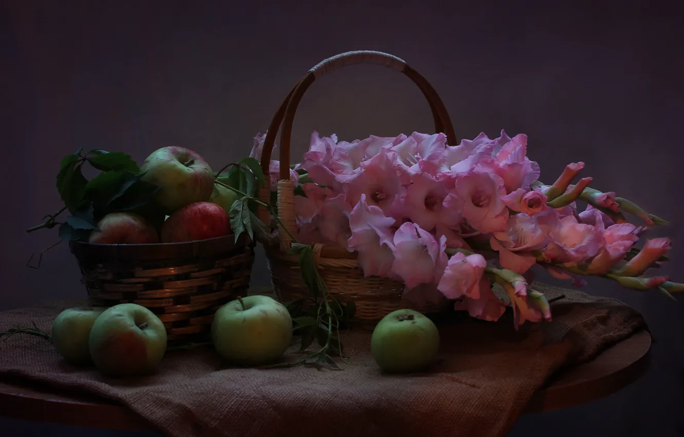Photo wallpaper summer, flowers, apples, August, still life, gladiolus