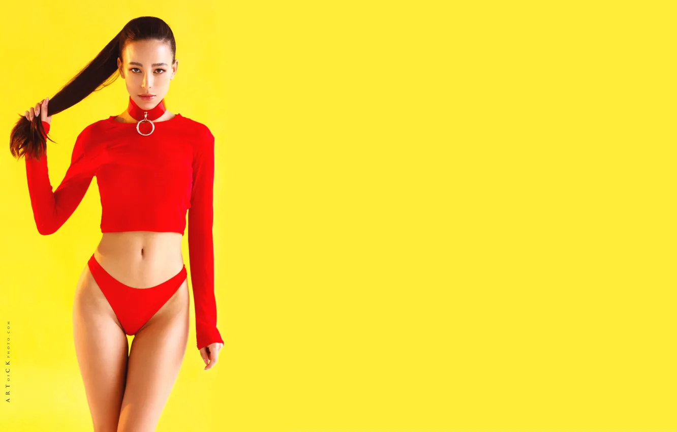 Photo wallpaper girl, figure, slim, beauty, in red, Stepan Kvardakov, Stepan Kvardakov, Roza Royce