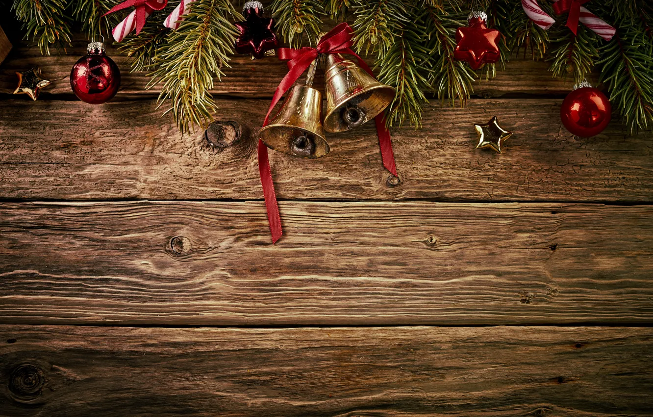 Photo wallpaper decoration, balls, toys, tree, New Year, Christmas, happy, bells