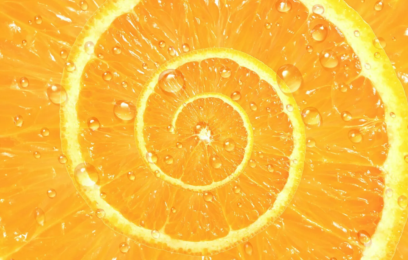 Photo wallpaper drops, orange, spiral