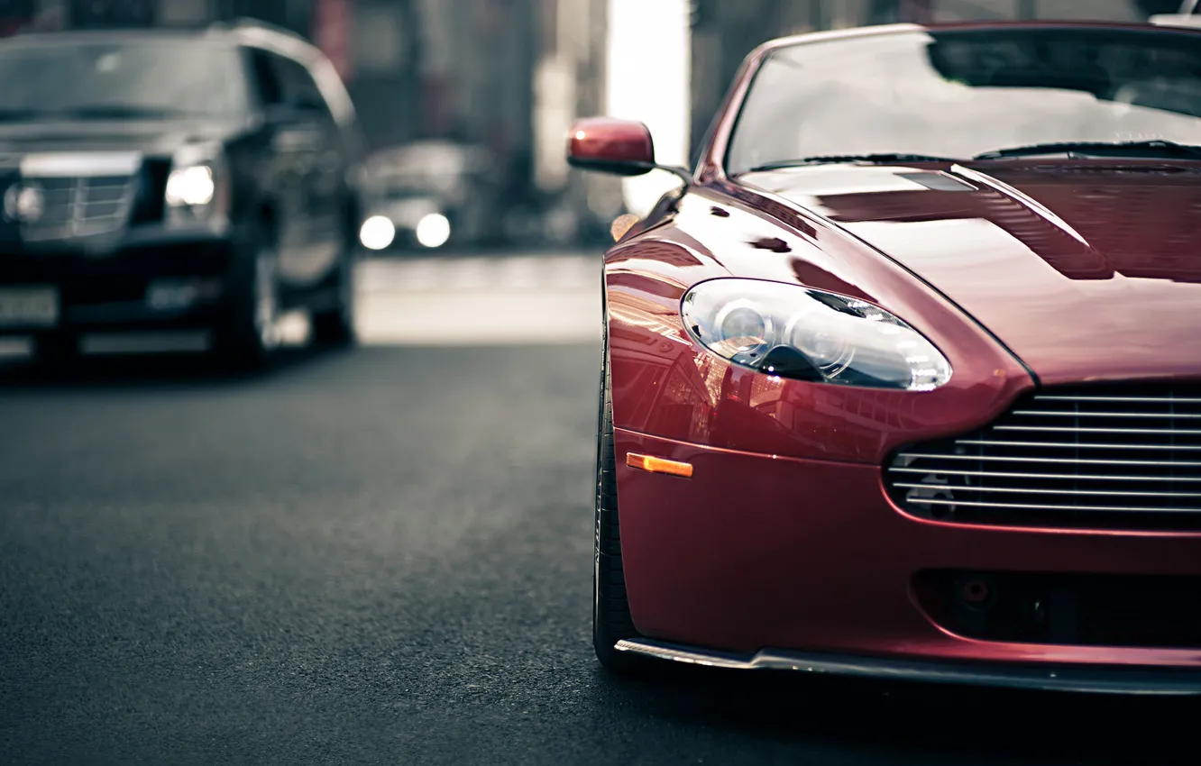 Photo wallpaper Aston Martin, Vantage, Style, Blur, Traffic