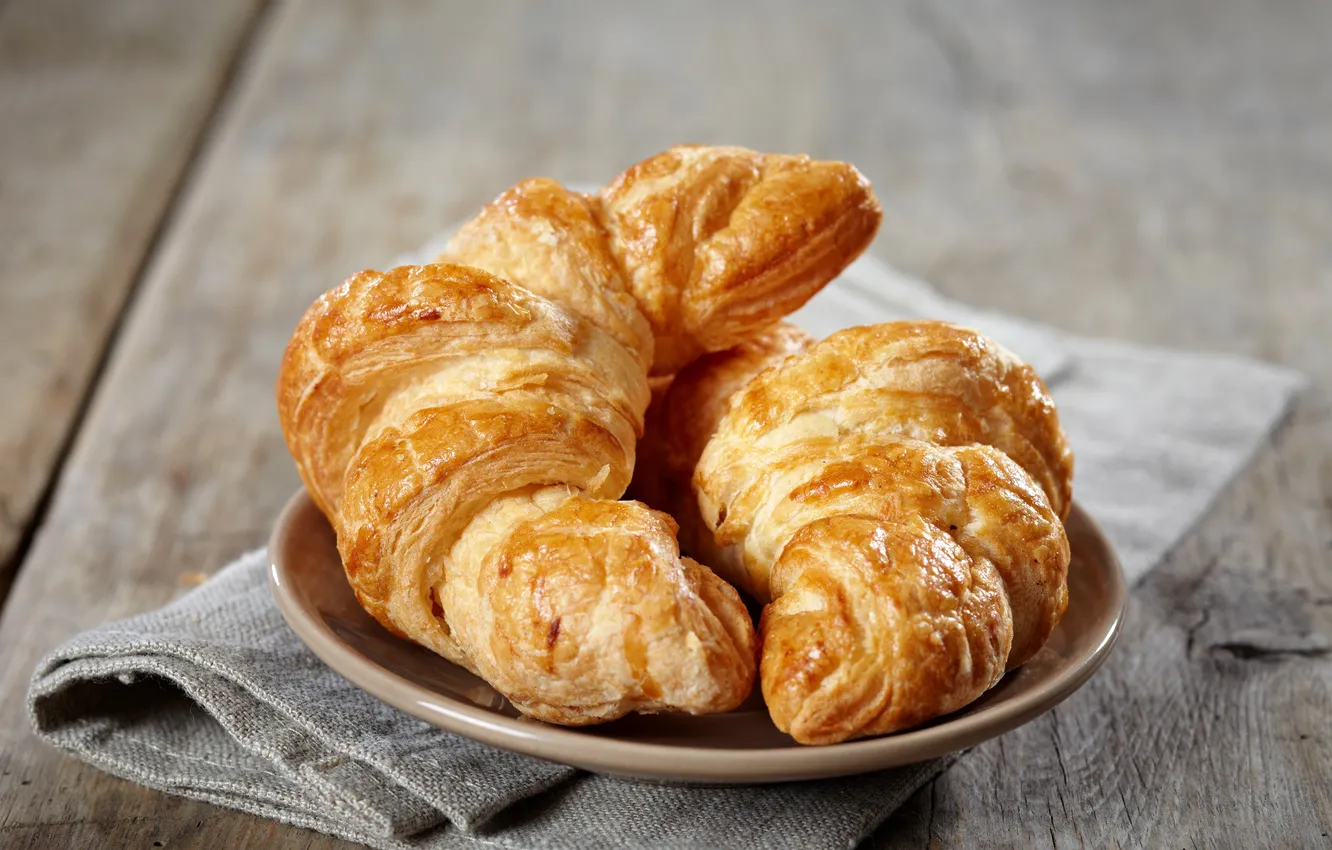 Photo wallpaper Breakfast, plate, cakes, napkin, growing, breakfast, croissant