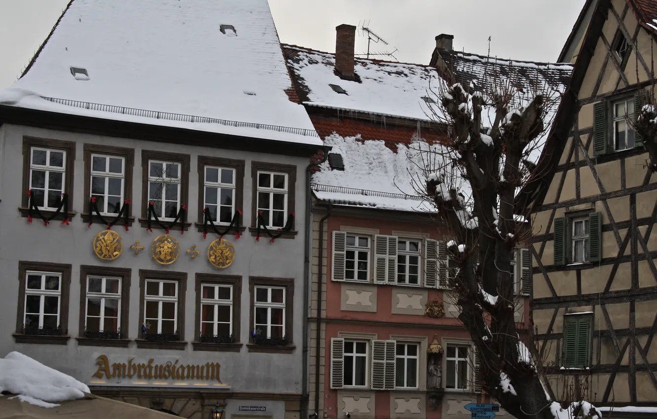 Photo wallpaper winter, the city, street, home, roof, Germany