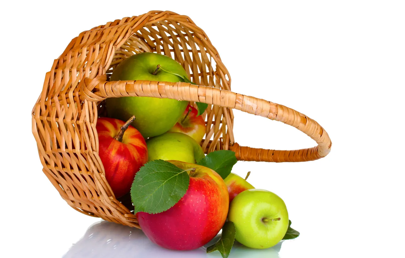 Photo wallpaper basket, apples, green, red, fruit