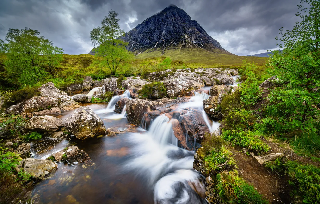 Photo wallpaper stream, stones, mountain, Scotland, Glencoe, Badlands Etive Mòr