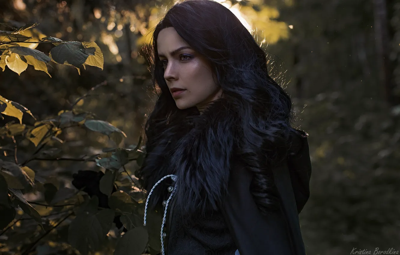 Photo wallpaper forest, look, girl, face, hair, cosplay, black hair, The Witcher 3