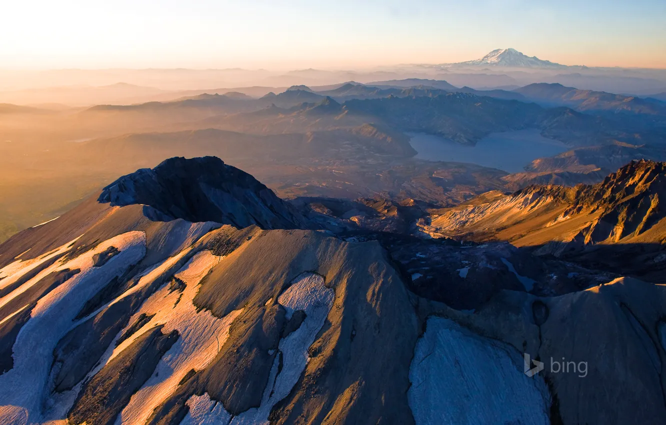 Photo wallpaper landscape, lake, dawn, USA, Washington, Mount St Helens