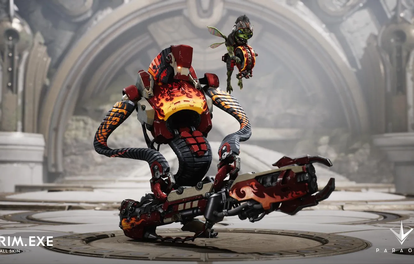 Photo wallpaper gun, game, robot, weapon, Paragon, Grim Exe, Firewall skin